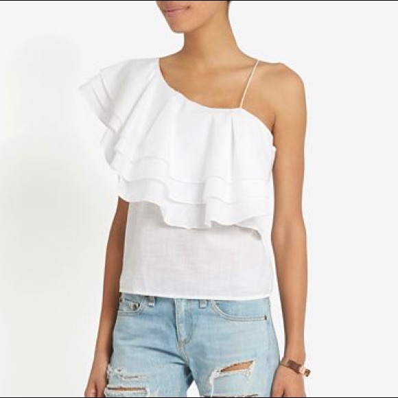 Designers Remix White Ruffled One Shoulder Top - Picture 3 of 16